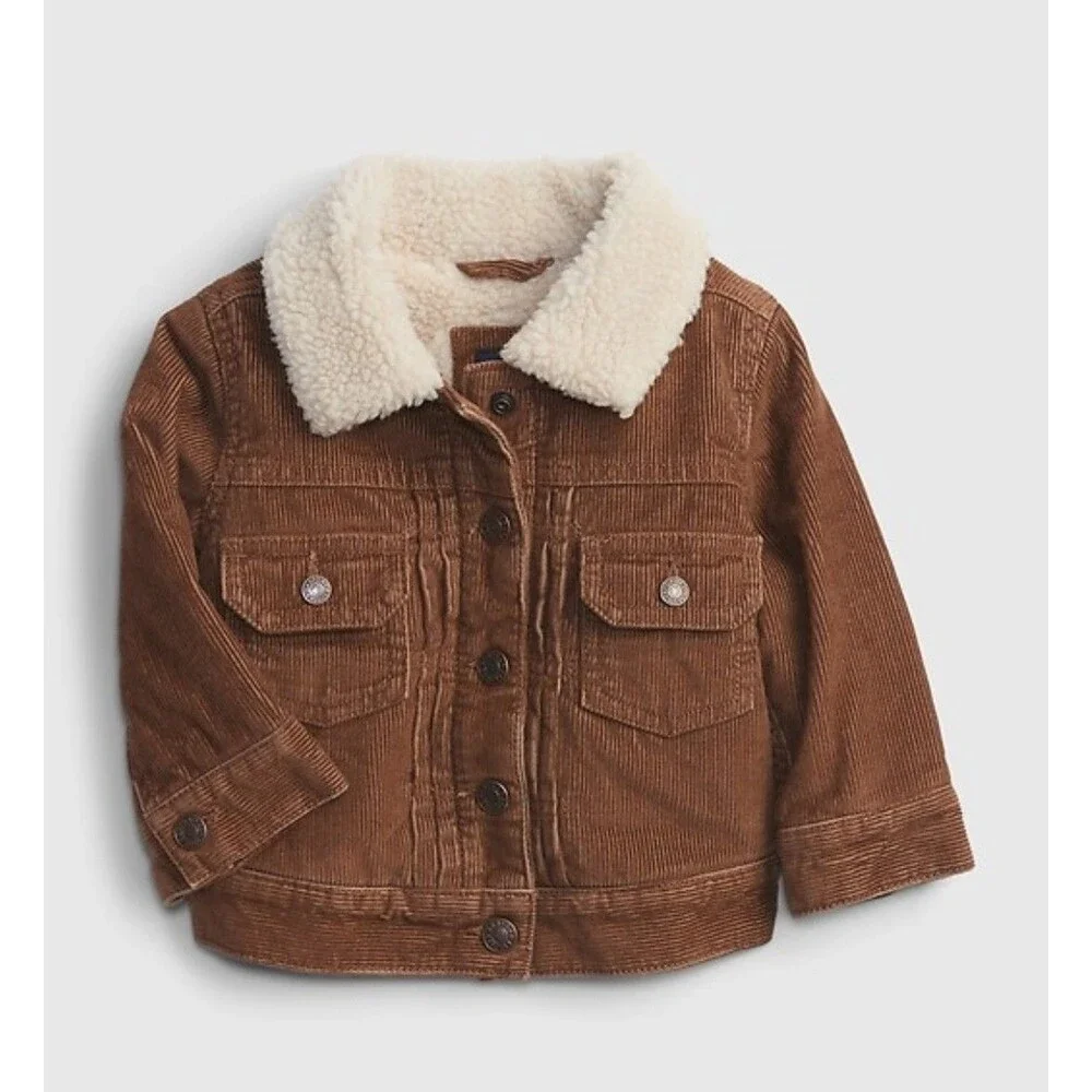 Baby Gap Deep Camel Corduroy Sherpa Lined Winter Coat Jacket Size 0-6M